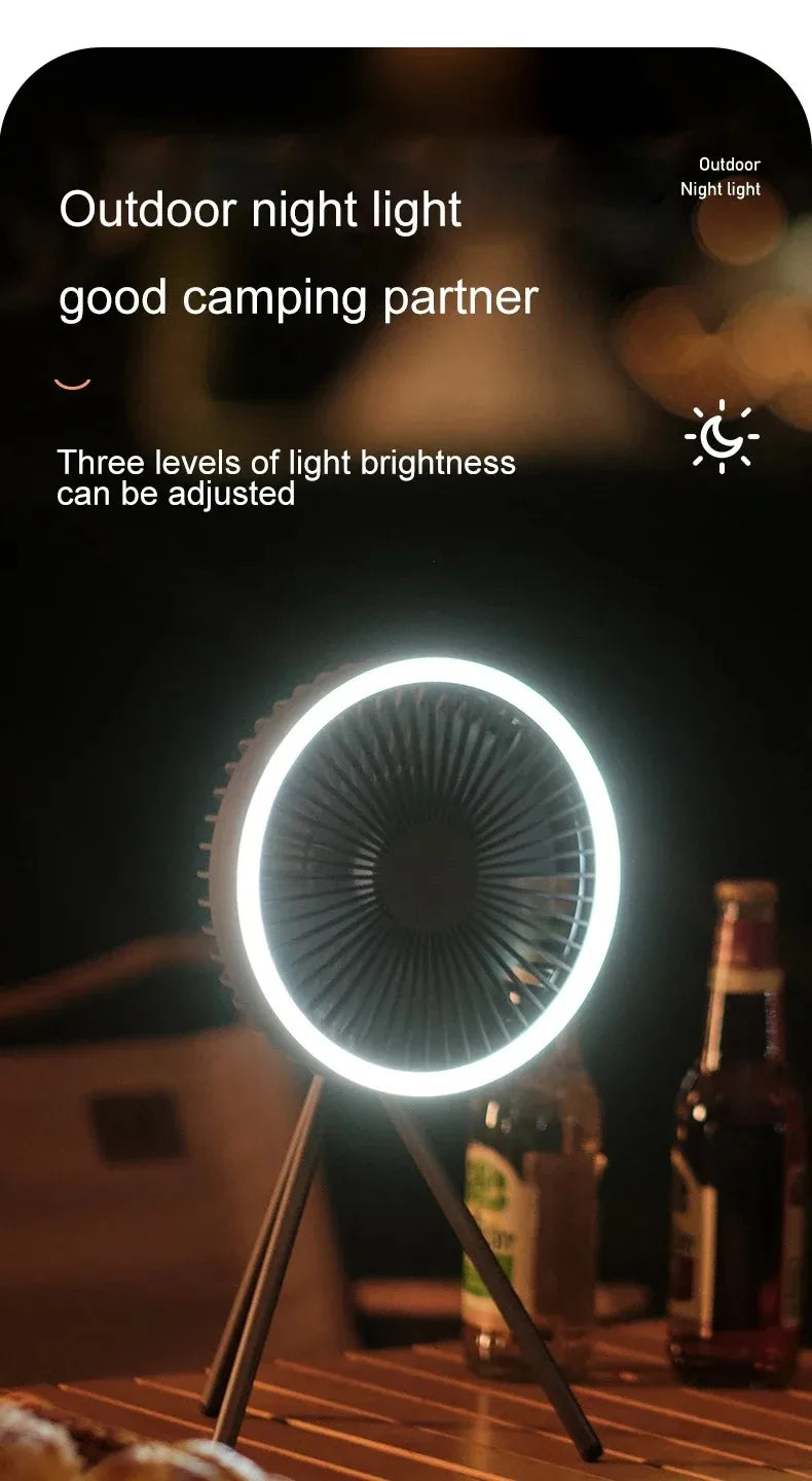 Cross Border Tripod Outdoor Fan Portable Camping Tent Small Ceiling Fan Light Wireless USB Rechargeable Camping Fan