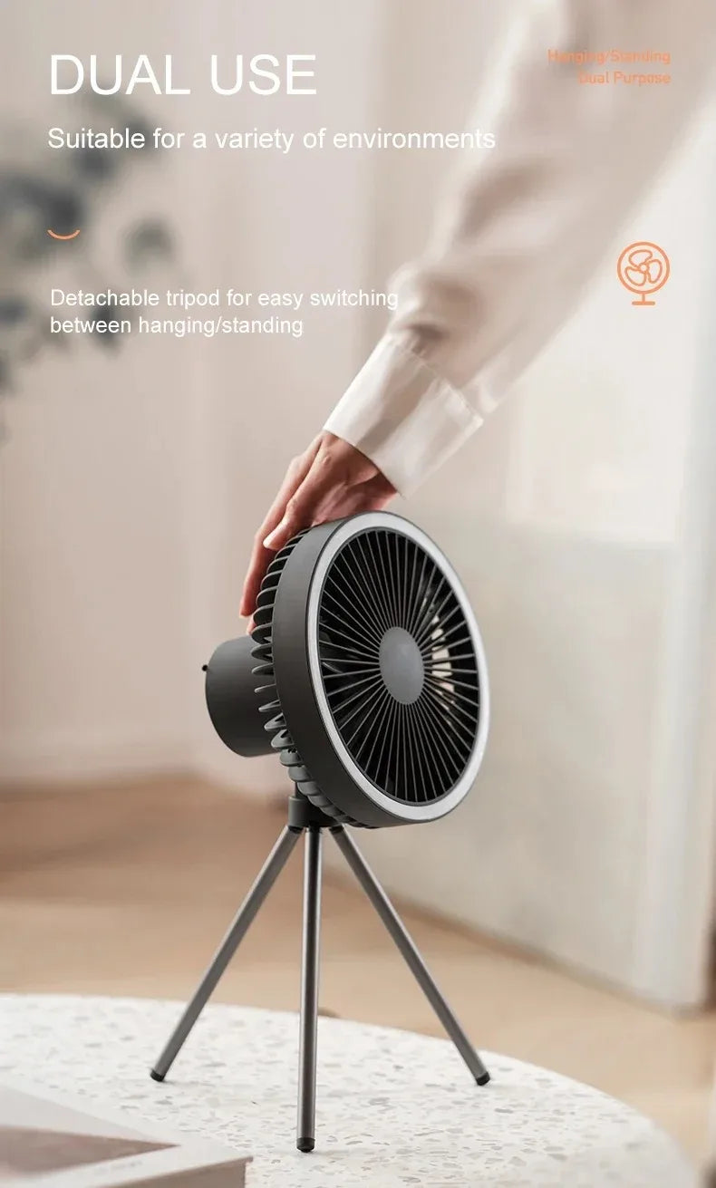Cross Border Tripod Outdoor Fan Portable Camping Tent Small Ceiling Fan Light Wireless USB Rechargeable Camping Fan