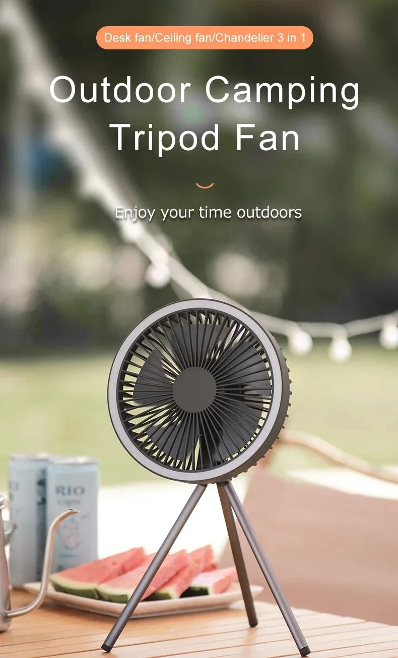 Cross Border Tripod Outdoor Fan Portable Camping Tent Small Ceiling Fan Light Wireless USB Rechargeable Camping Fan
