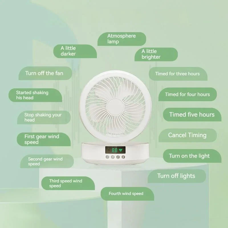 Fan With Remote Control Portable Wall-Hanging Rechargeable Usb Electric Folding Fan Nightlight Air Cooler Household