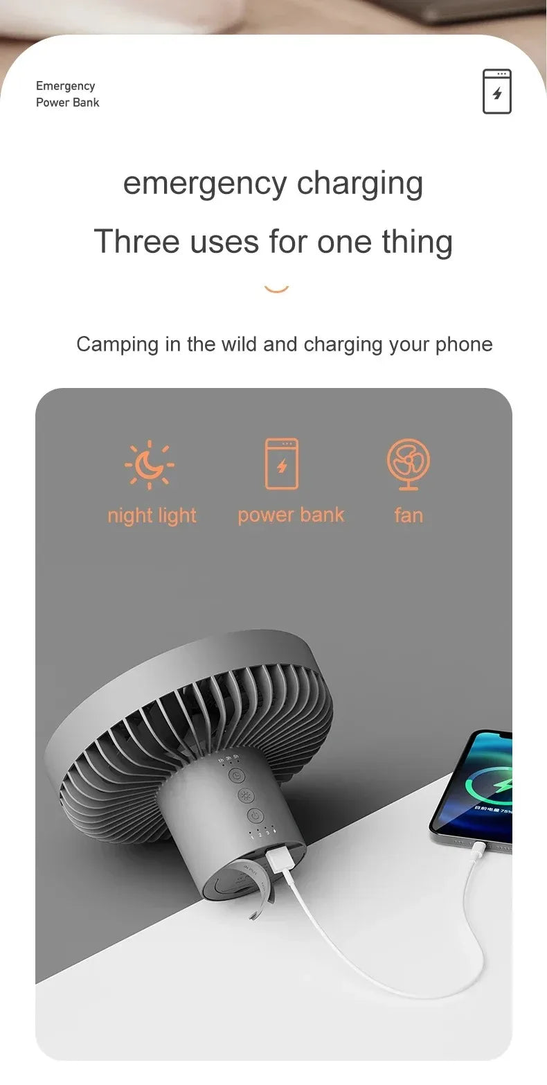 Cross Border Tripod Outdoor Fan Portable Camping Tent Small Ceiling Fan Light Wireless USB Rechargeable Camping Fan
