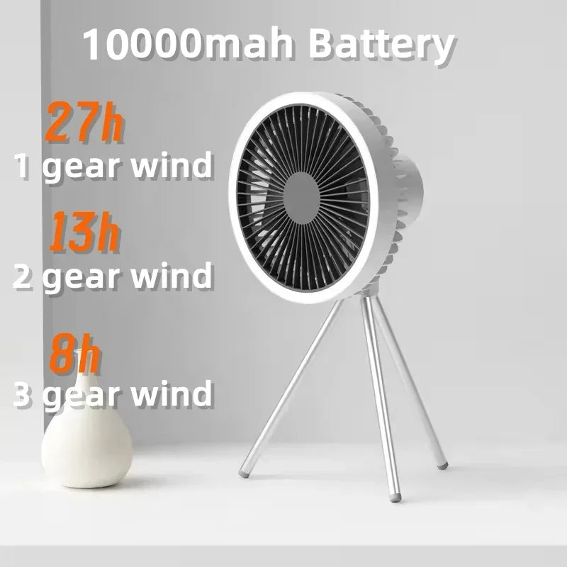 Cross Border Tripod Outdoor Fan Portable Camping Tent Small Ceiling Fan Light Wireless USB Rechargeable Camping Fan