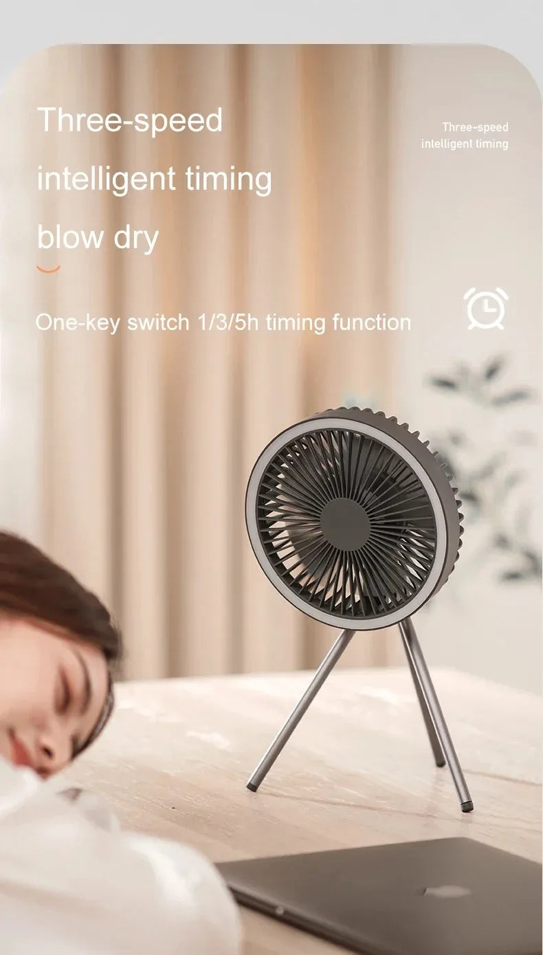 Cross Border Tripod Outdoor Fan Portable Camping Tent Small Ceiling Fan Light Wireless USB Rechargeable Camping Fan