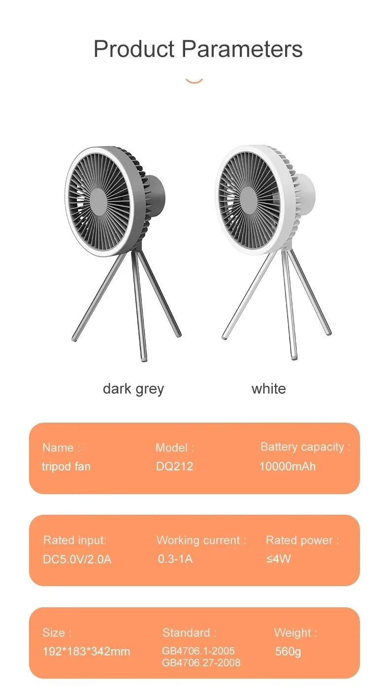 Cross Border Tripod Outdoor Fan Portable Camping Tent Small Ceiling Fan Light Wireless USB Rechargeable Camping Fan